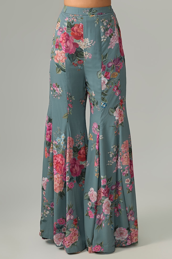 Powder Blue Georgette Printed Gharara Set by Ridhi Mehra at Pernia's Pop Up Shop