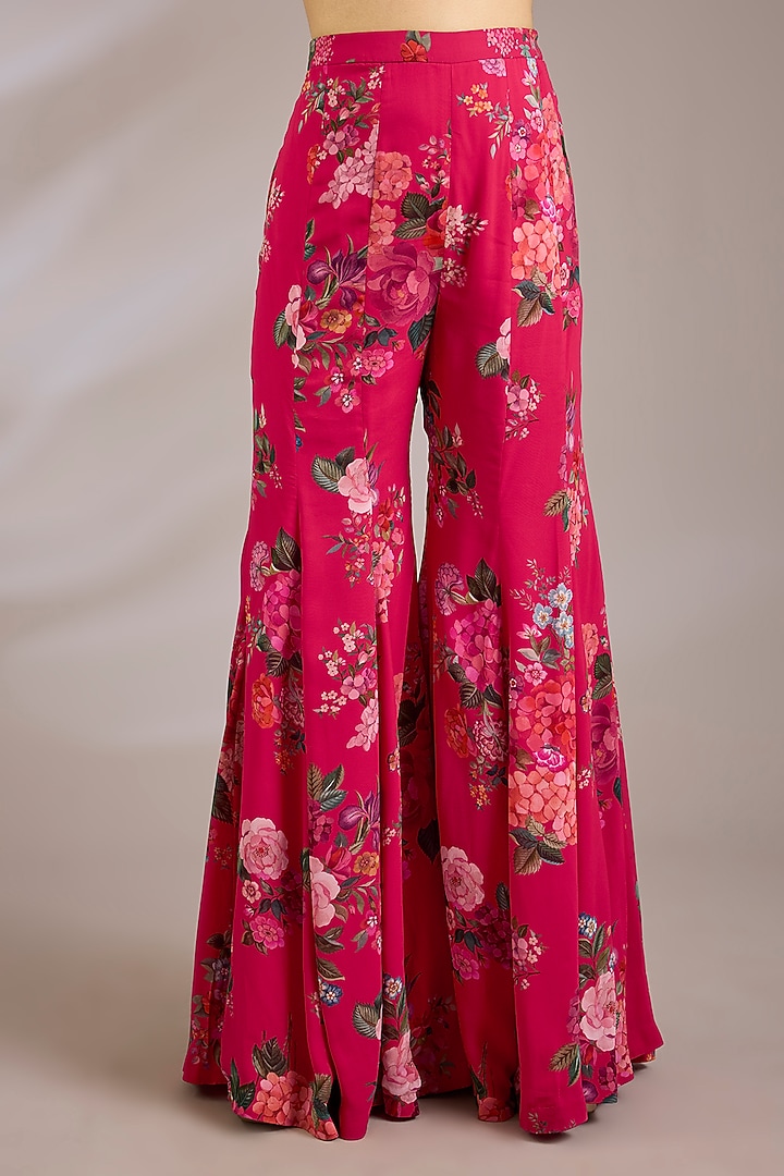 Fuchsia Georgette Printed Gharara Set by Ridhi Mehra at Pernia's Pop Up Shop