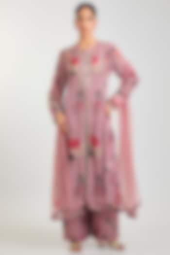 Dusty Pink Georgette Floral Printed Kurta Set by Ridhi Mehra at Pernia's Pop Up Shop