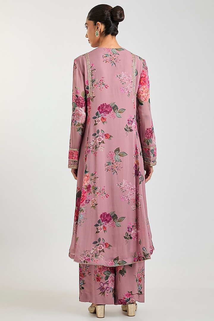 Dusty Pink Georgette Floral Printed Kurta Set by Ridhi Mehra at Pernia's Pop Up Shop
