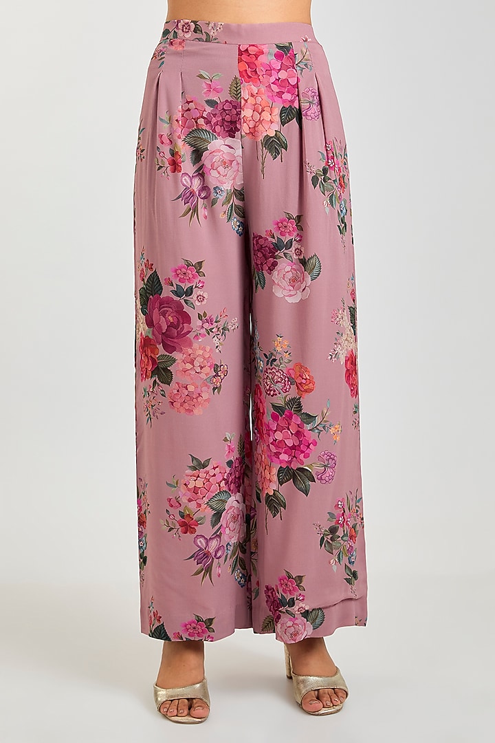 Dusty Pink Georgette Floral Printed Kurta Set by Ridhi Mehra at Pernia's Pop Up Shop