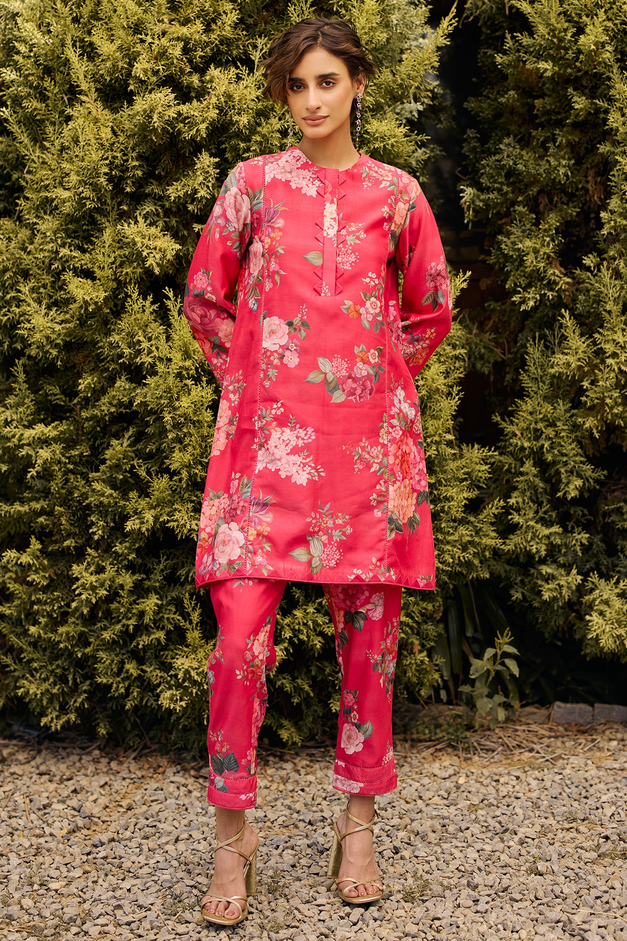 Ridhi Mehra Fuchsia Chanderi Printed Straight Kurta Set