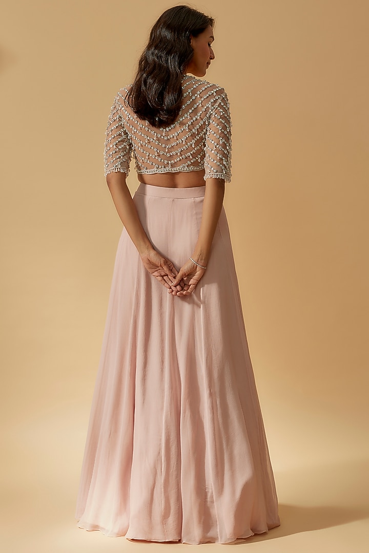 Dusty Pink Chiffon Organza Wedding Lehenga Set by Ridhi Mehra at Pernia's Pop Up Shop