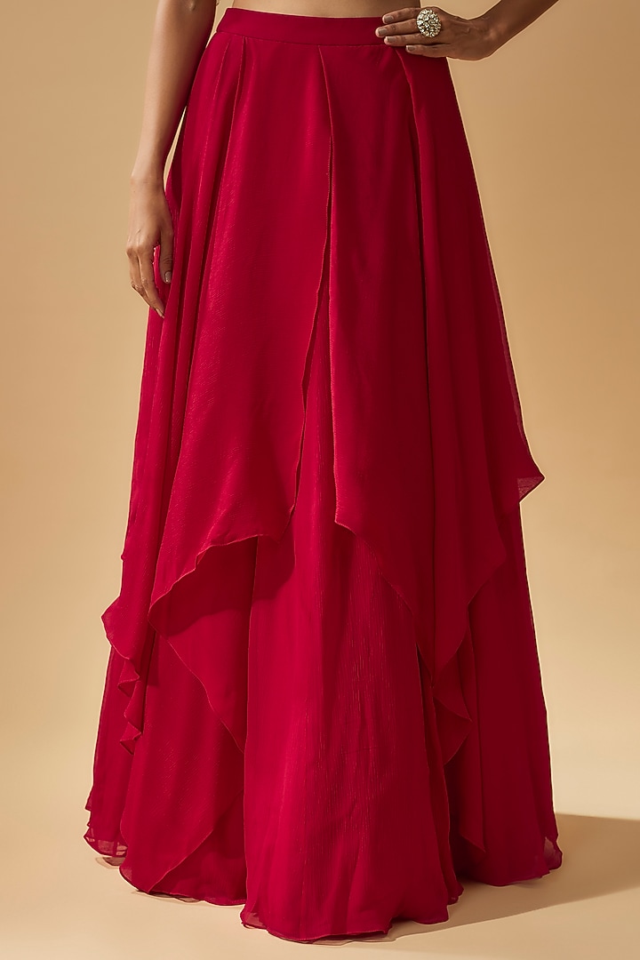 Red Chiffon Organza Wedding Lehenga Set by Ridhi Mehra at Pernia's Pop Up Shop
