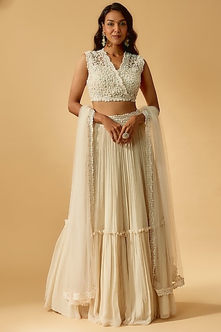 Ivory Chiffon Skirt Set by Ridhi Mehra