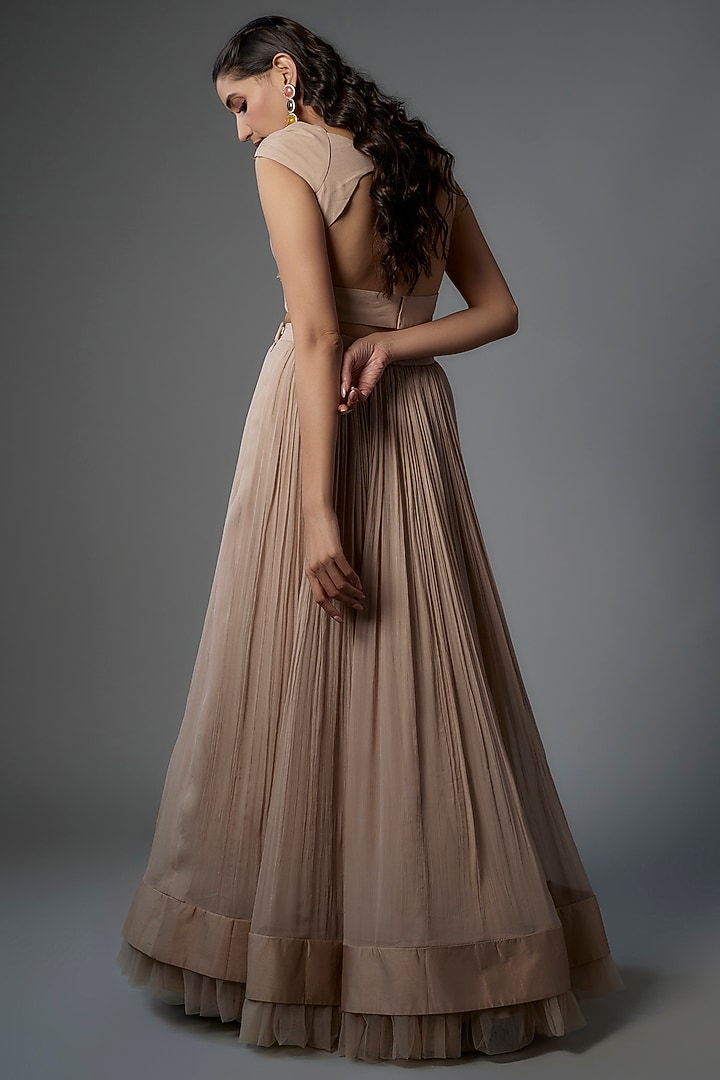Champagne Chiffon Wedding Lehenga Set by Ridhi Mehra at Pernia's Pop Up Shop