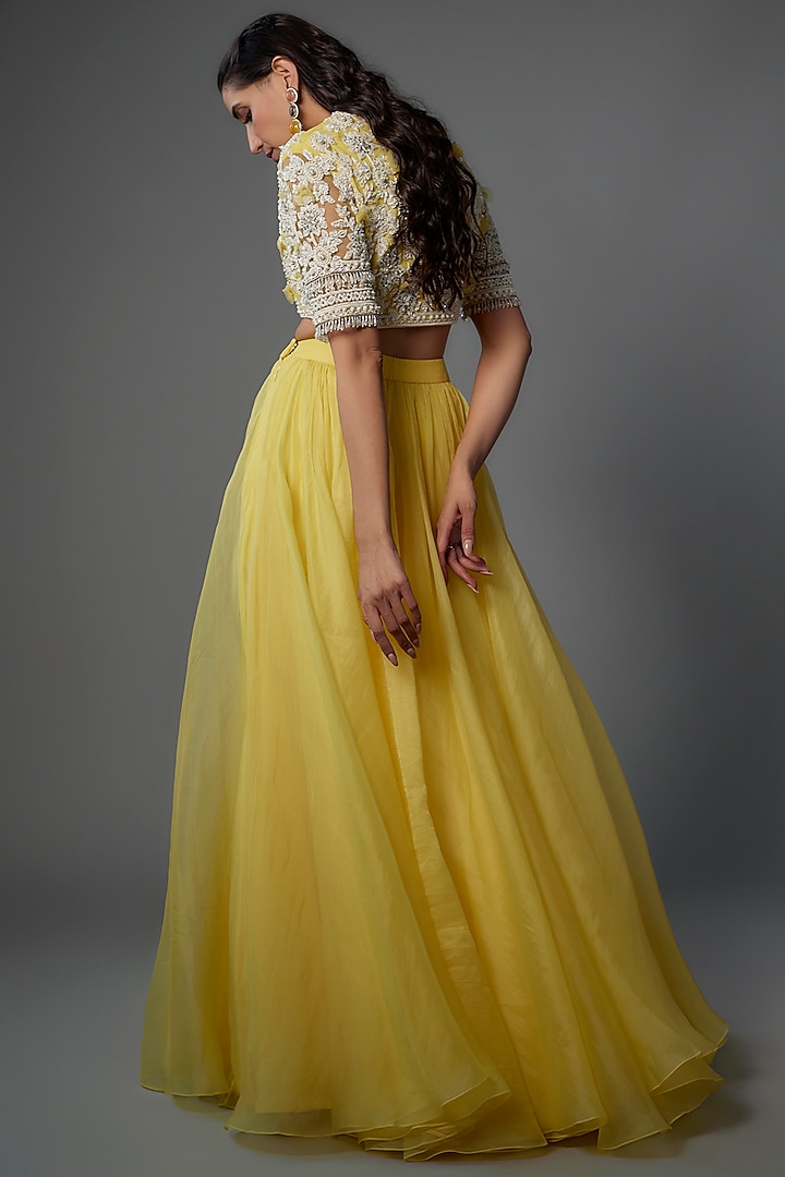 Yellow Organza & Chiffon Wedding Lehenga Set by Ridhi Mehra at Pernia's Pop Up Shop