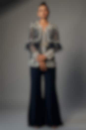 Navy Blue Georgette Pant Set by Ridhi Mehra at Pernia's Pop Up Shop