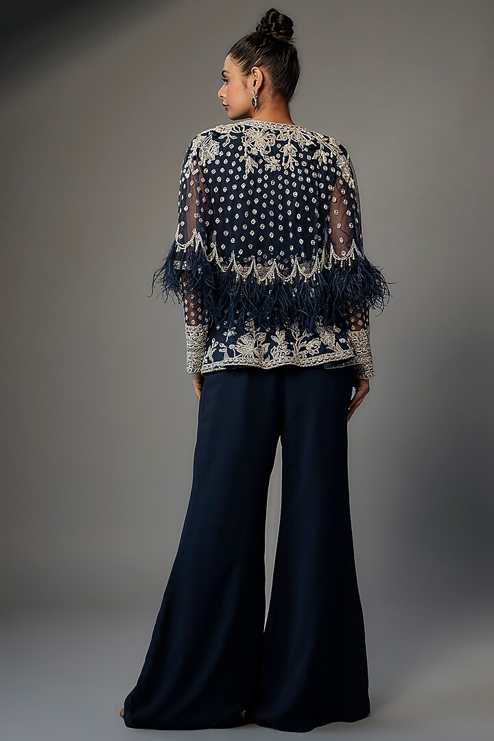 Navy Blue Georgette Pant Set by Ridhi Mehra at Pernia's Pop Up Shop