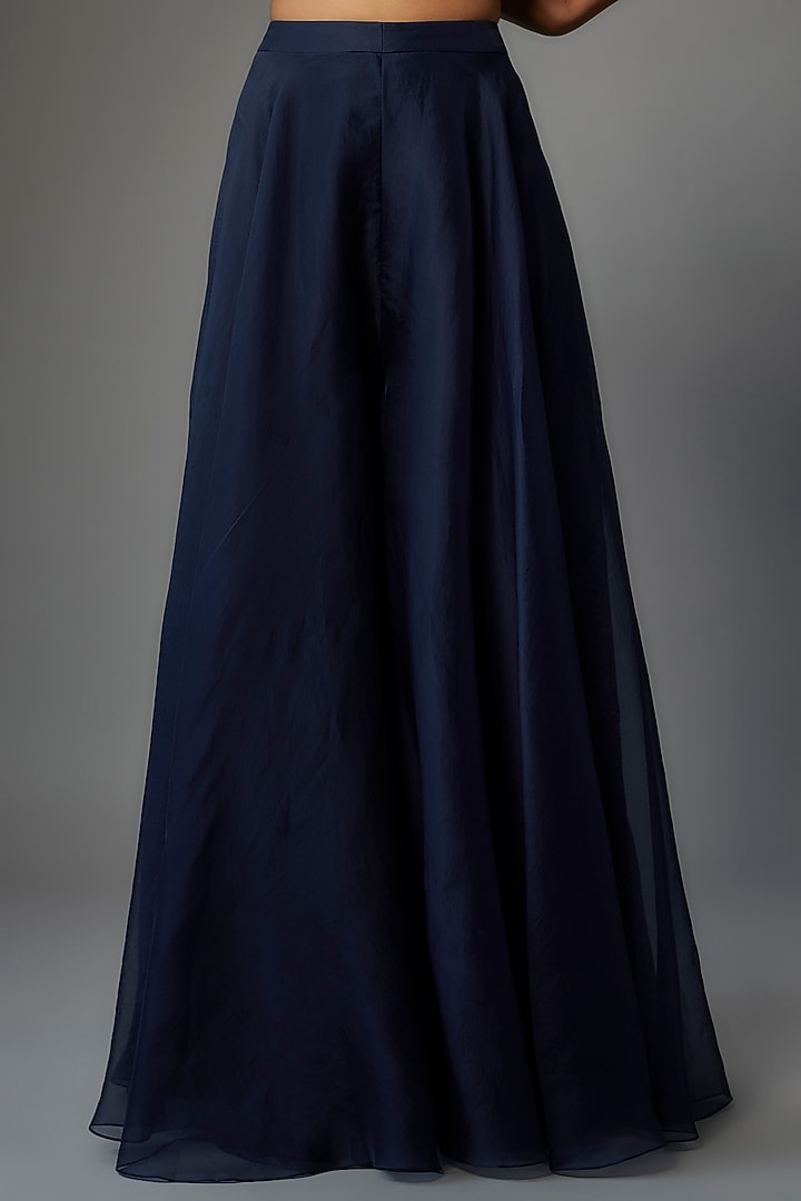 Navy Blue Organza Bridal Sharara Set by Ridhi Mehra at Pernia's Pop Up Shop