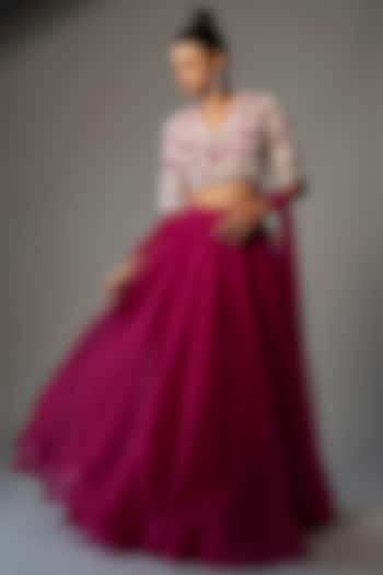 Fuchsia Chiffon Organza Wedding Lehenga Set by Ridhi Mehra at Pernia's Pop Up Shop