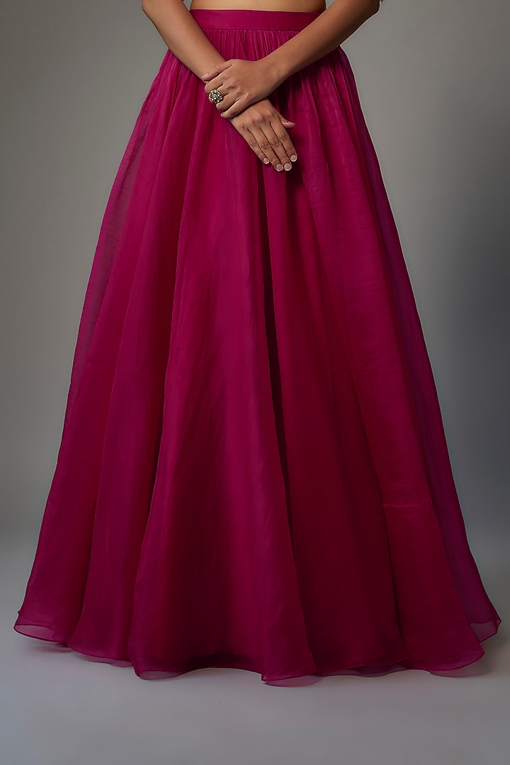Fuchsia Chiffon Organza Wedding Lehenga Set by Ridhi Mehra at Pernia's Pop Up Shop