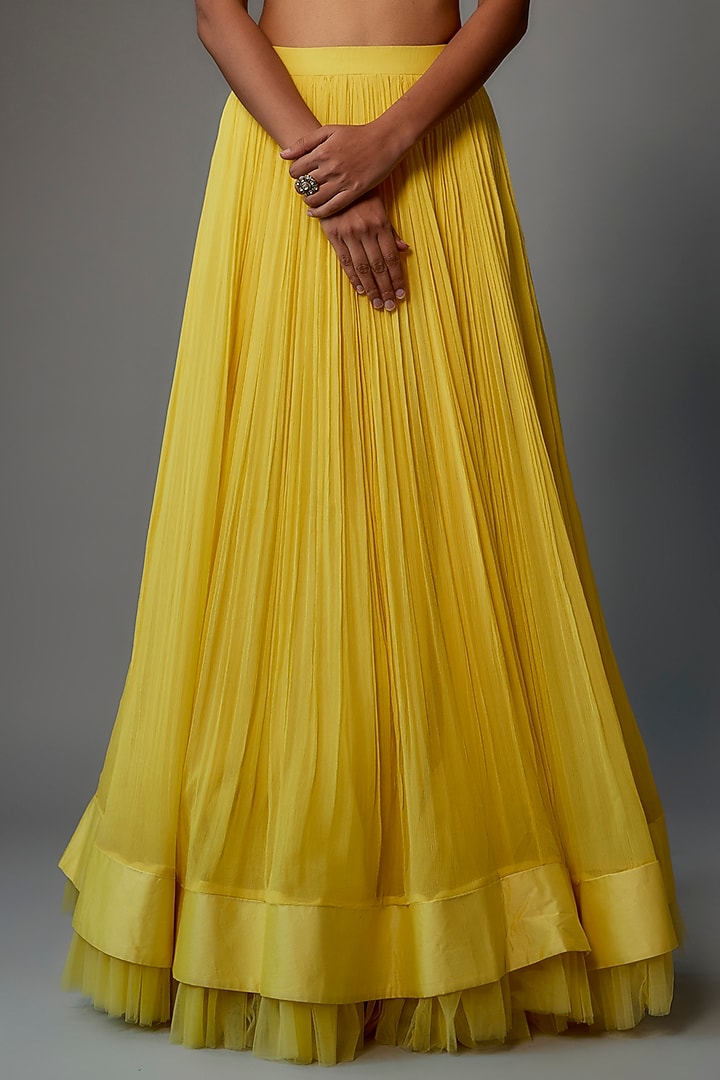 Yellow Chiffon Organza Jacket Wedding Lehenga Set by Ridhi Mehra at Pernia's Pop Up Shop