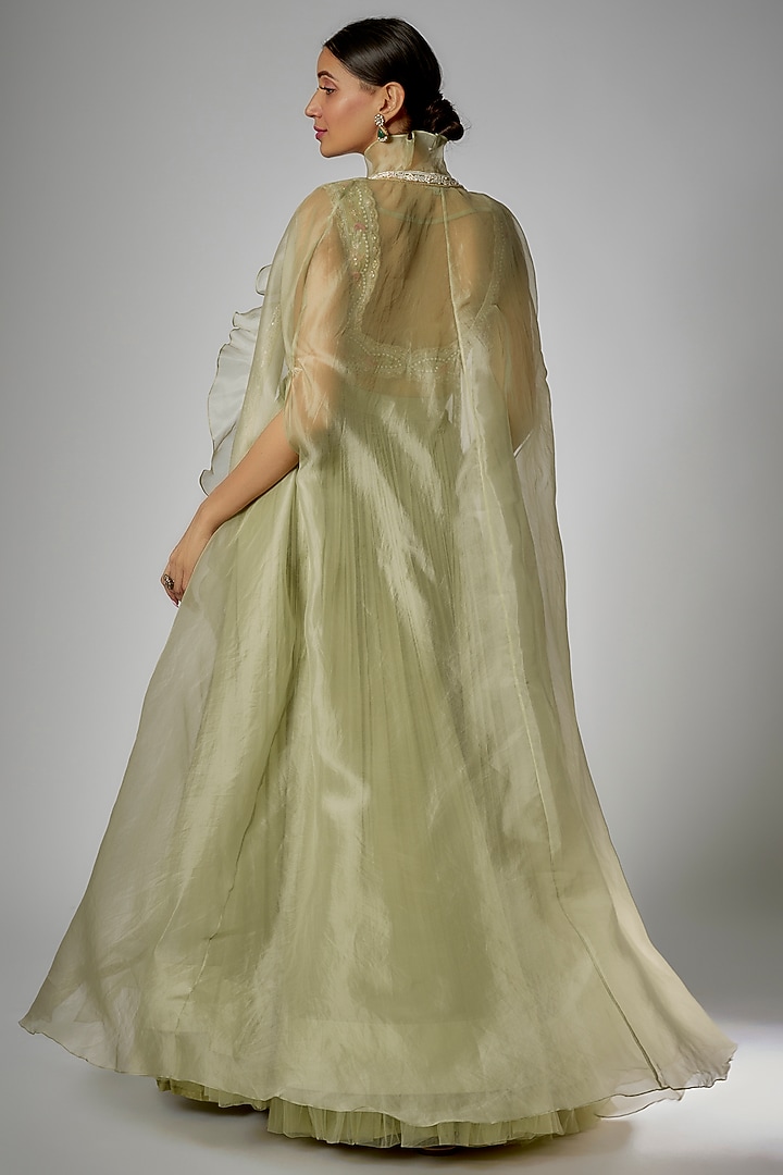 Mint Net Embroidered Cape Set by Ridhi Mehra at Pernia's Pop Up Shop
