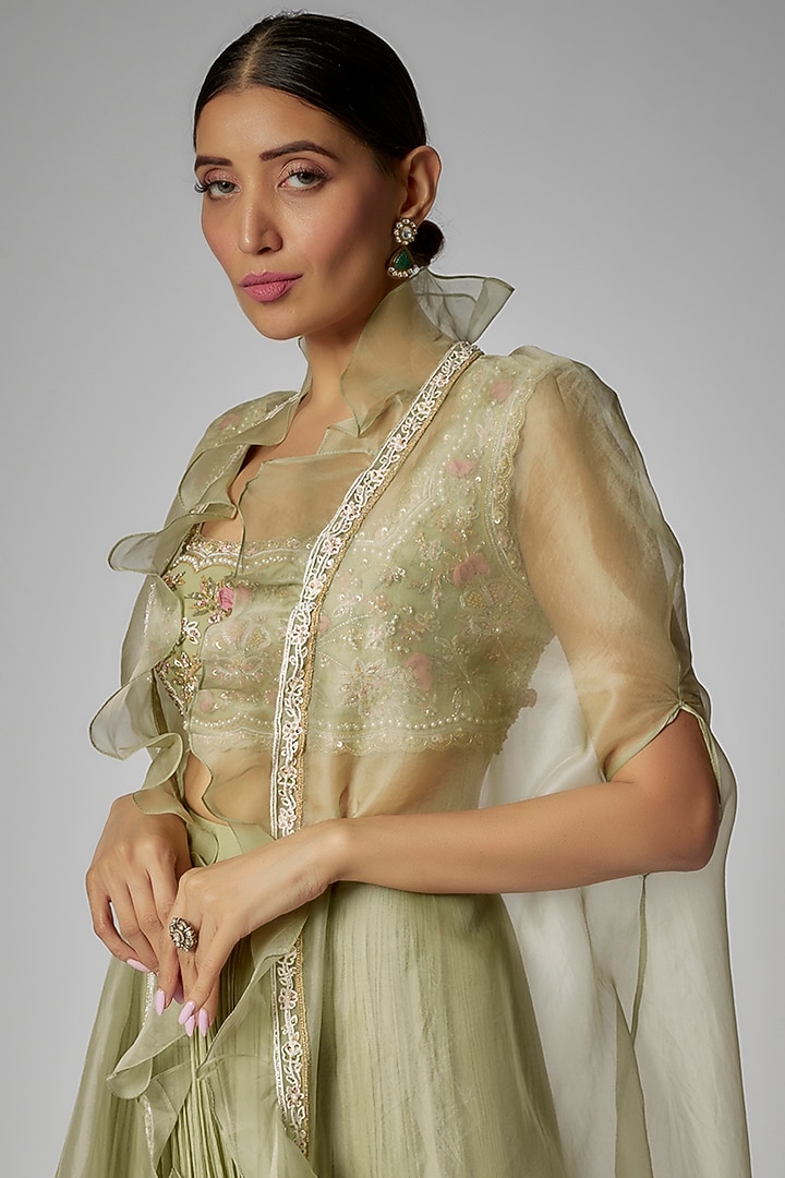 Mint Net Embroidered Cape Set by Ridhi Mehra at Pernia's Pop Up Shop