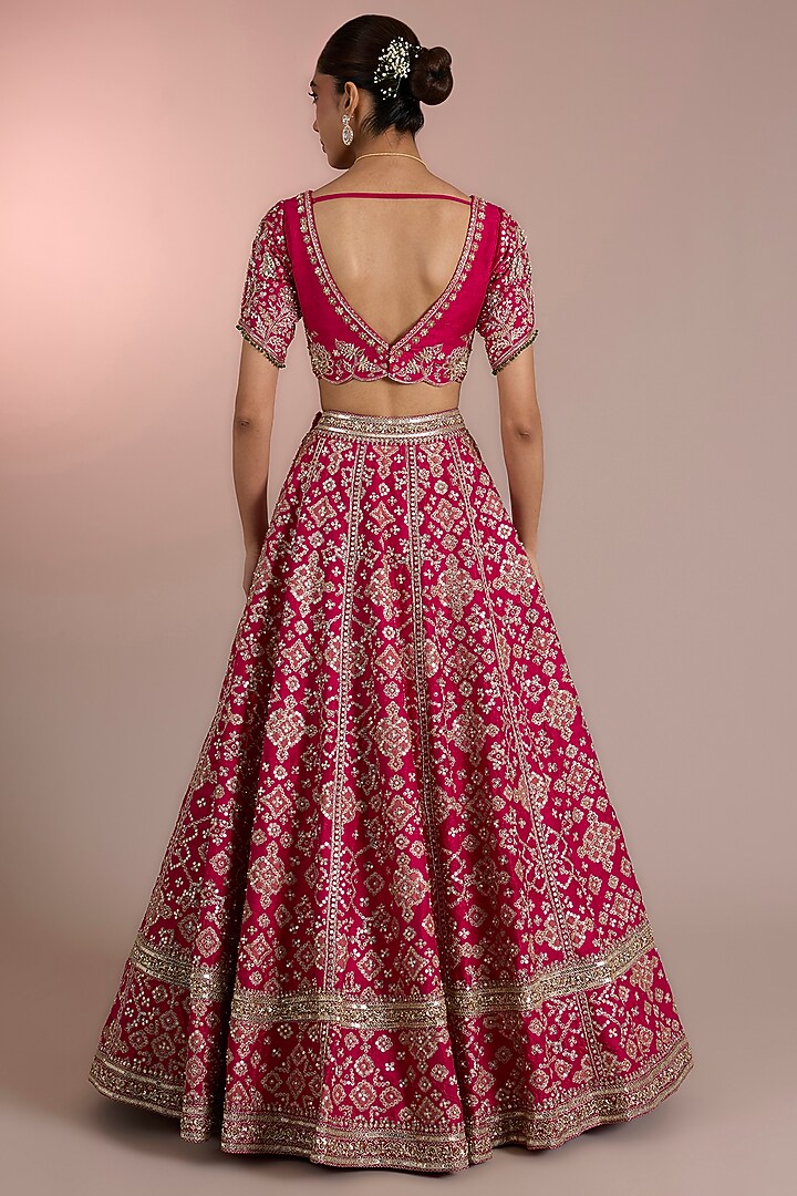 Fuchsia Raw Silk Embroidered Bridal Lehenga Set by Ridhi Mehra at Pernia's Pop Up Shop