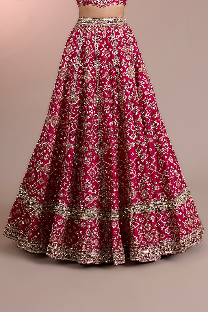 Fuchsia Raw Silk Embroidered Bridal Lehenga Set by Ridhi Mehra at Pernia's Pop Up Shop