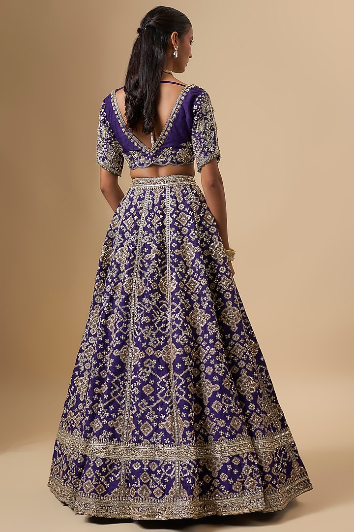 Purple Raw Silk Embroidered Bridal Lehenga Set by Ridhi Mehra at Pernia's Pop Up Shop