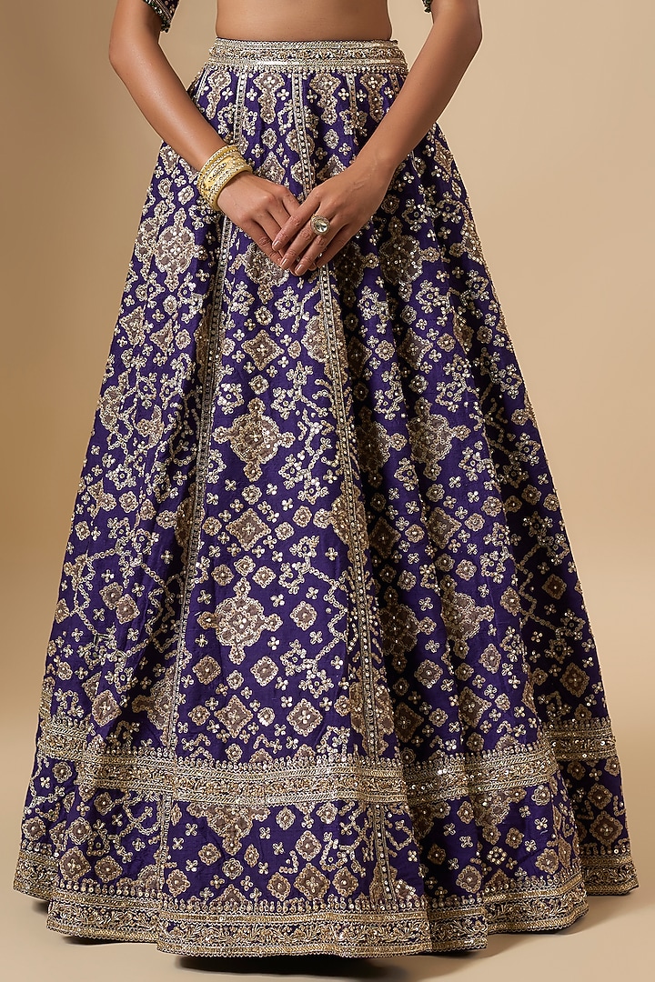 Purple Raw Silk Embroidered Bridal Lehenga Set by Ridhi Mehra at Pernia's Pop Up Shop