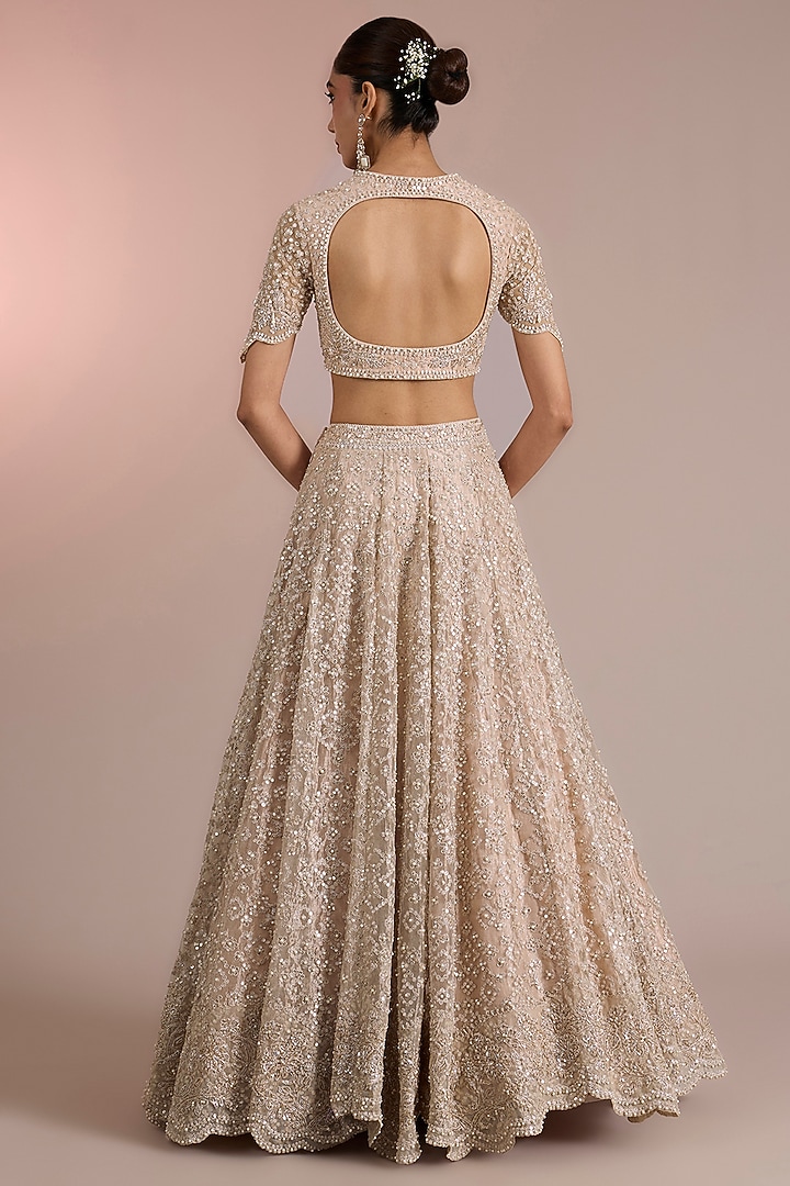 Rose Gold Tissue Embroidered Bridal Lehenga Set by Ridhi Mehra at Pernia's Pop Up Shop