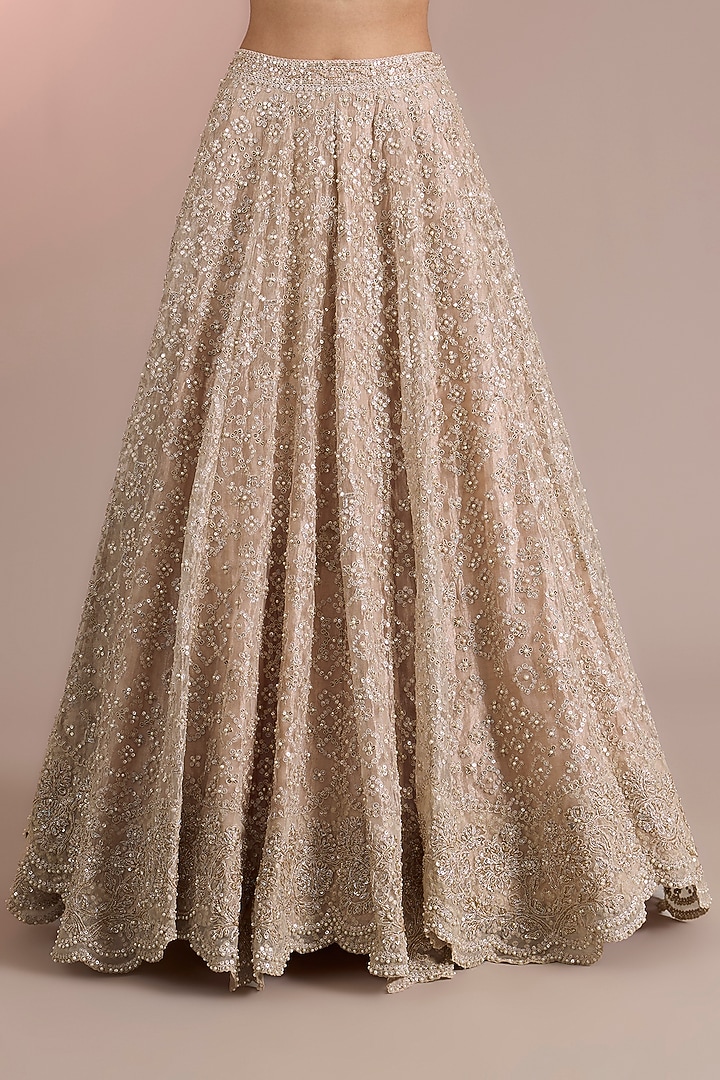 Rose Gold Tissue Embroidered Bridal Lehenga Set by Ridhi Mehra at Pernia's Pop Up Shop