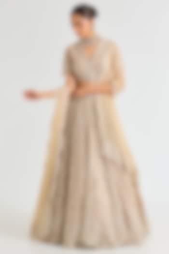 Gunmetal Tissue Embroidered Bridal lehenga for 22 Lehenga Set by Ridhi Mehra at Pernia's Pop Up Shop