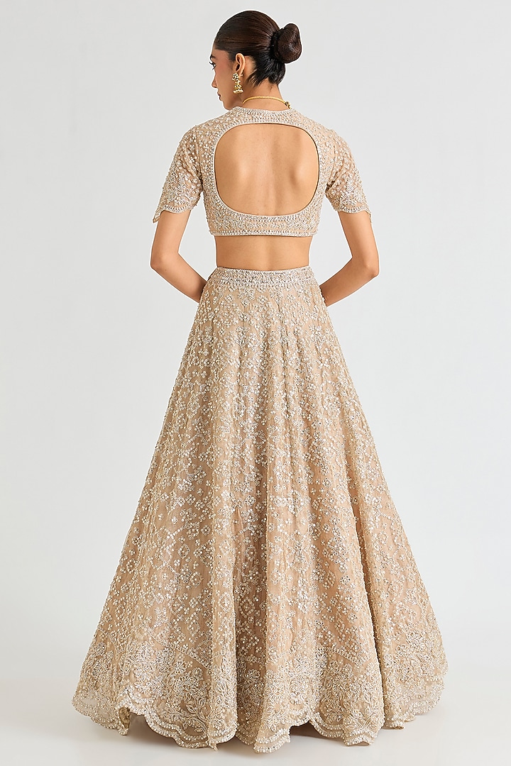 Gunmetal Tissue Embroidered Bridal Lehenga Set by Ridhi Mehra at Pernia's Pop Up Shop