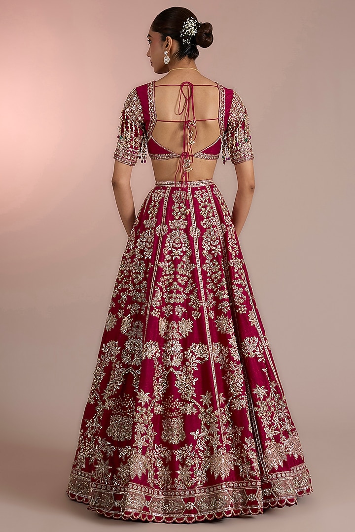 Red Raw Silk Embroidered Bridal Lehenga Set by Ridhi Mehra at Pernia's Pop Up Shop