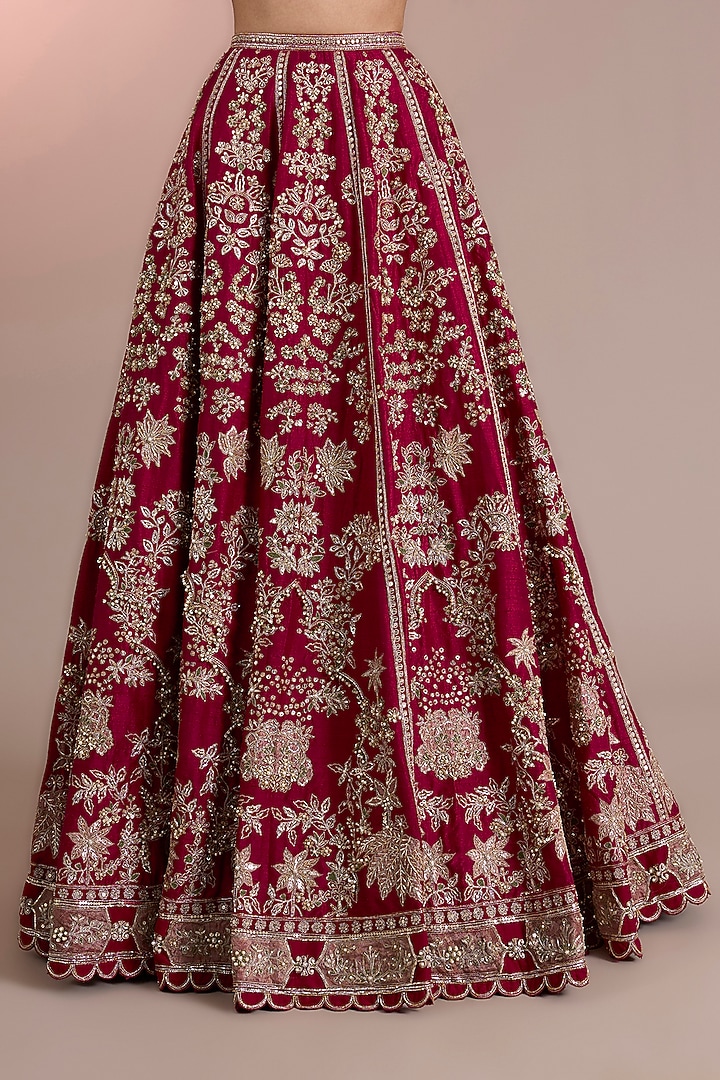 Red Raw Silk Embroidered Bridal Lehenga Set by Ridhi Mehra at Pernia's Pop Up Shop