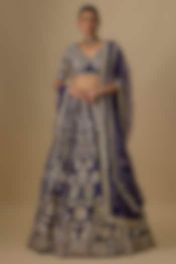 Purple Raw Silk Embroidered Bridal Lehenga Set by Ridhi Mehra at Pernia's Pop Up Shop