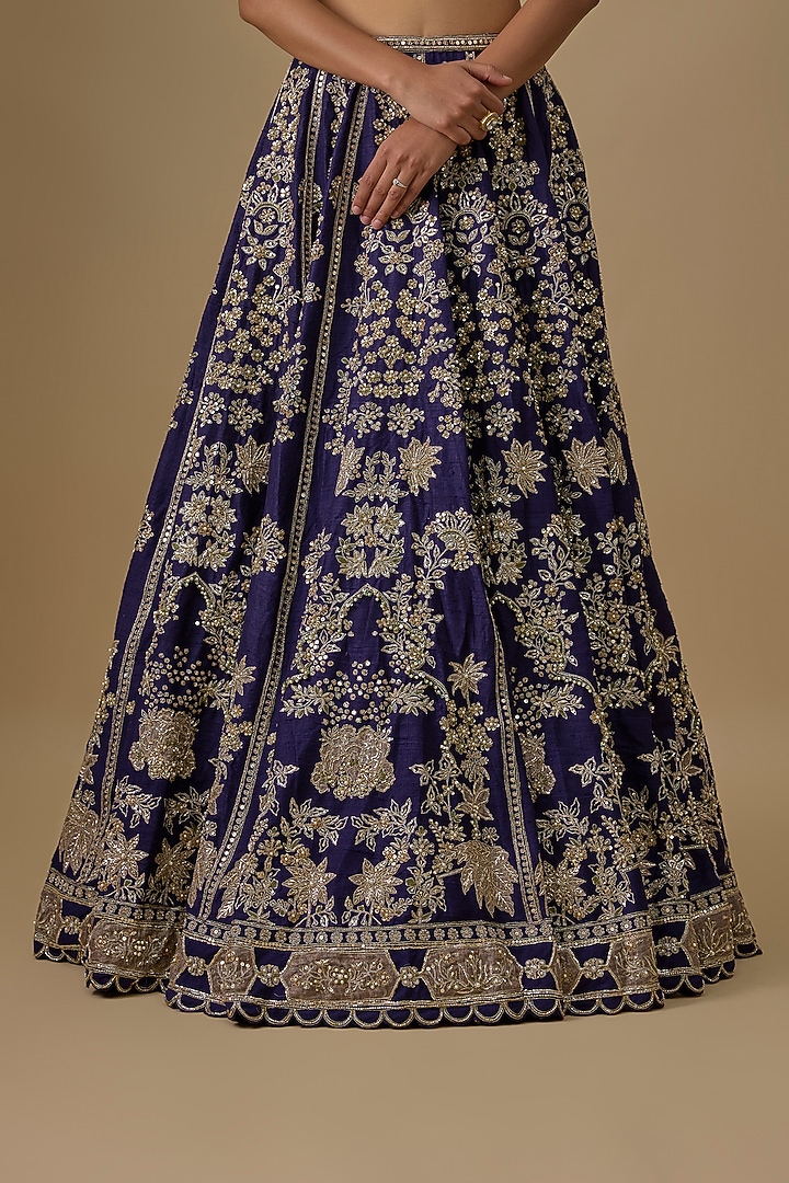 Purple Raw Silk Embroidered Bridal Lehenga Set by Ridhi Mehra at Pernia's Pop Up Shop