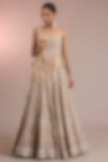 Gunmetal Tissue Embroidered Bridal Lehenga Set by Ridhi Mehra at Pernia's Pop Up Shop