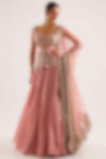 Pink Tissue Bridal Lehenga Set by Ridhi Mehra at Pernia's Pop Up Shop