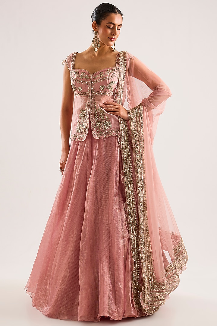Pink Tissue Bridal Lehenga Set by Ridhi Mehra at Pernia's Pop Up Shop