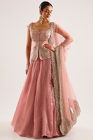 Pink Tissue Lehenga Set by ridhi mehra