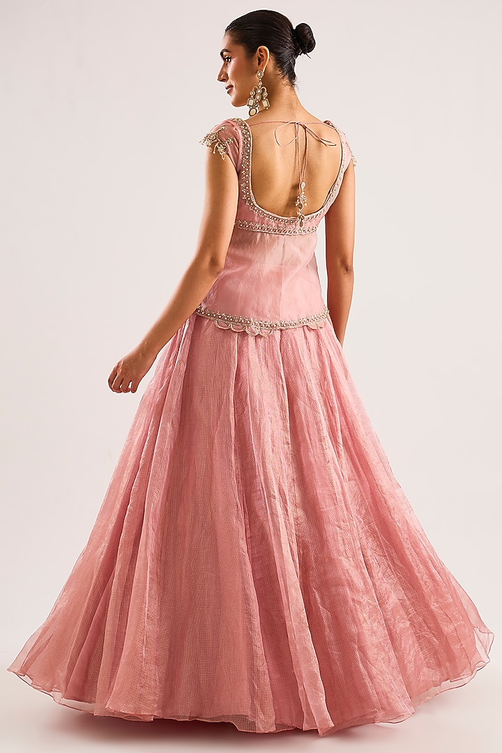 Pink Tissue Bridal Lehenga Set by Ridhi Mehra at Pernia's Pop Up Shop