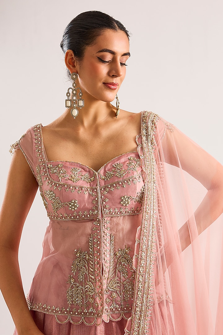 Pink Tissue Bridal Lehenga Set by Ridhi Mehra at Pernia's Pop Up Shop