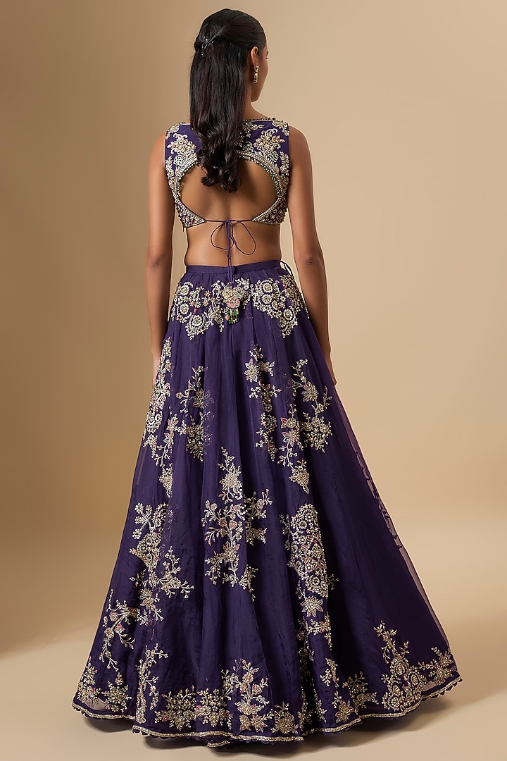 Purple Organza Embroidered Bridal Lehenga Set by Ridhi Mehra at Pernia's Pop Up Shop