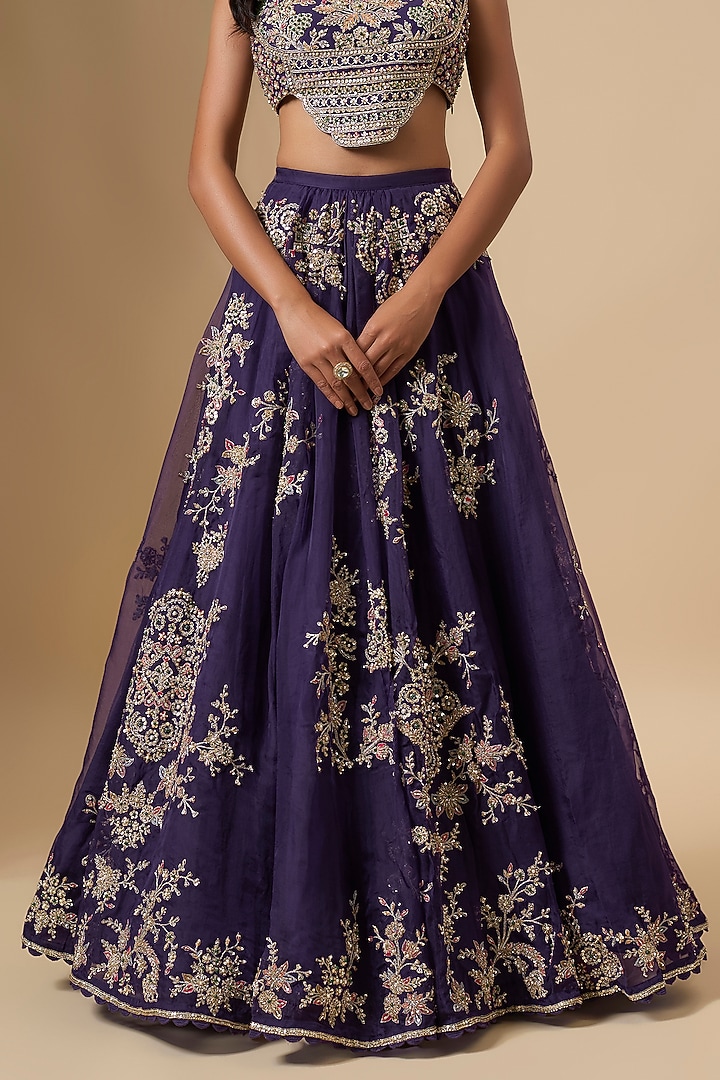 Purple Organza Embroidered Bridal Lehenga Set by Ridhi Mehra at Pernia's Pop Up Shop