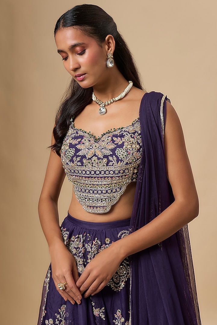 Purple Organza Embroidered Bridal Lehenga Set by Ridhi Mehra at Pernia's Pop Up Shop