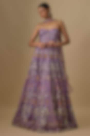 Lilac Organza Embroidered Bridal Lehenga Set by Ridhi Mehra at Pernia's Pop Up Shop