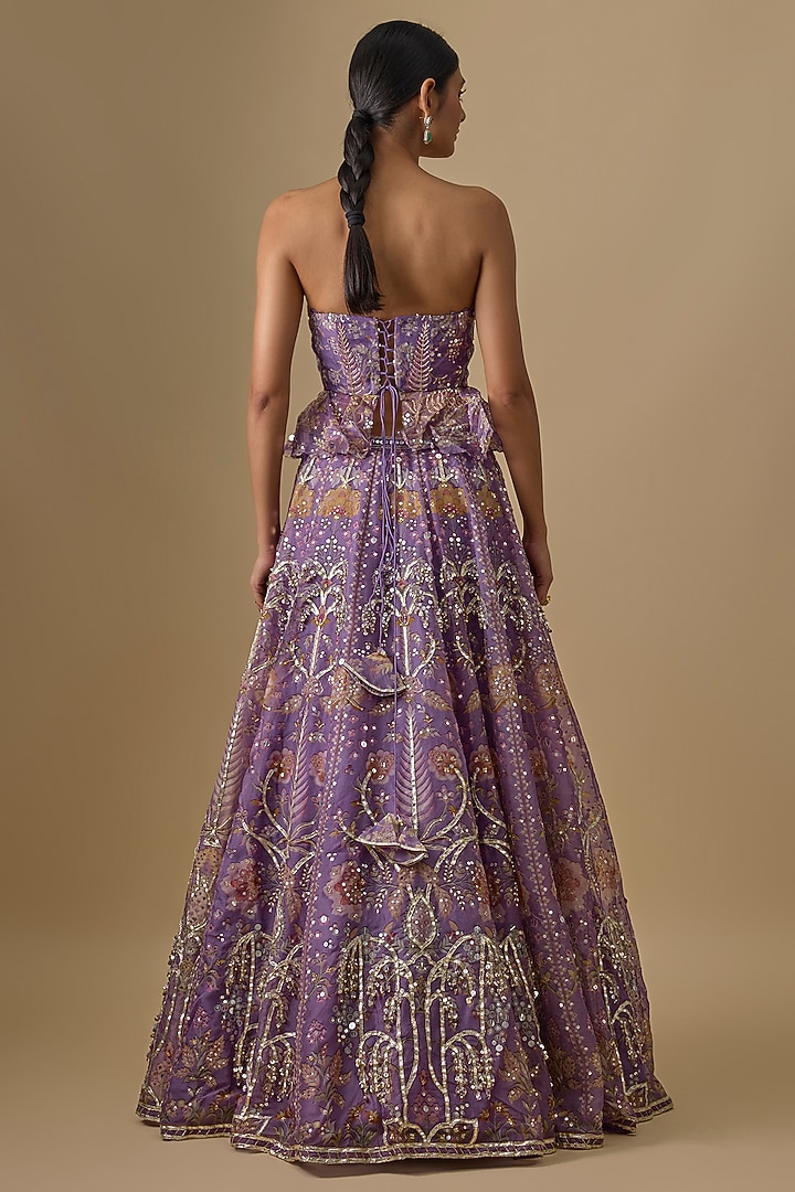 Lilac Organza Embroidered Bridal Lehenga Set by Ridhi Mehra at Pernia's Pop Up Shop
