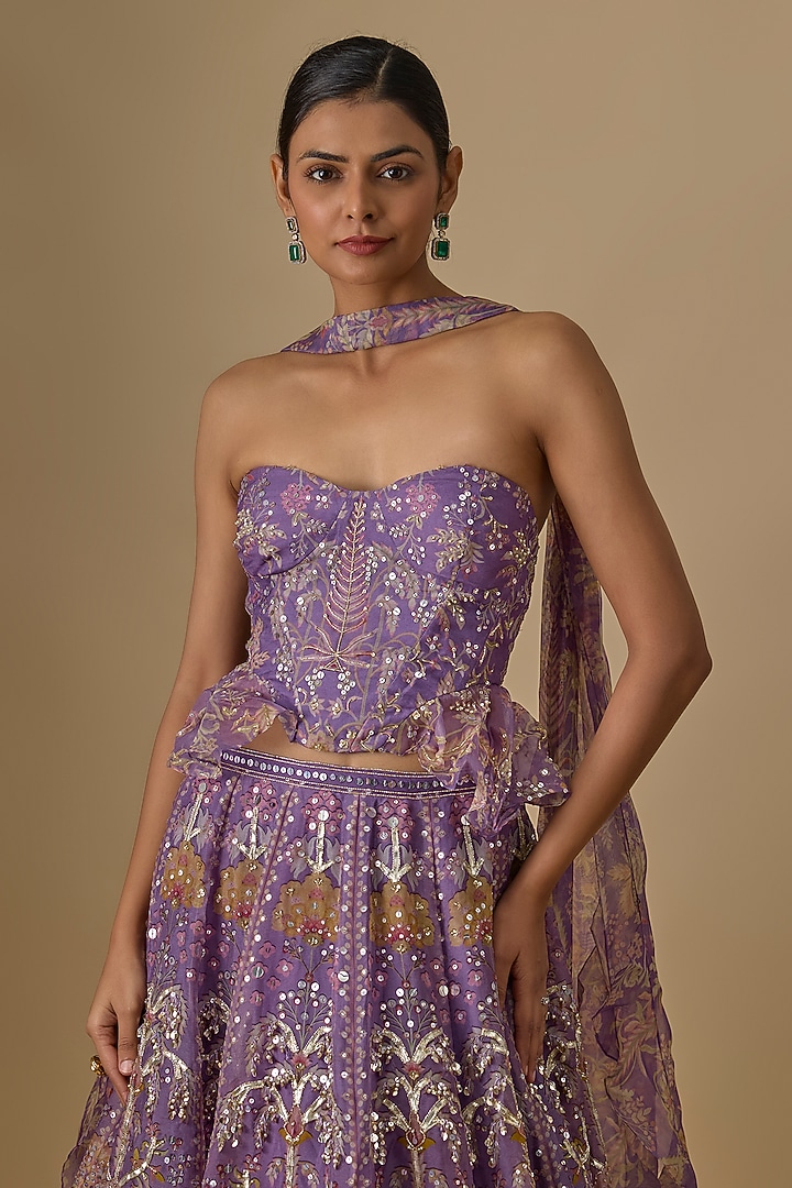 Lilac Organza Embroidered Bridal Lehenga Set by Ridhi Mehra at Pernia's Pop Up Shop