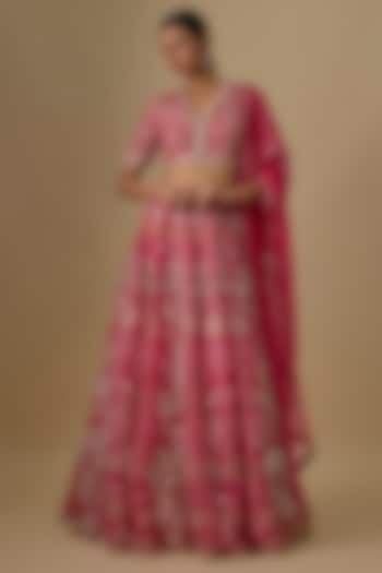 Fuchsia Organza Embroidered Bridal Lehenga Set by Ridhi Mehra at Pernia's Pop Up Shop