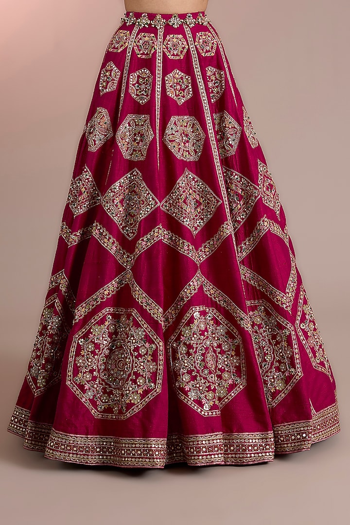 Red Raw Silk Embroidered Bridal Lehenga Set by Ridhi Mehra at Pernia's Pop Up Shop