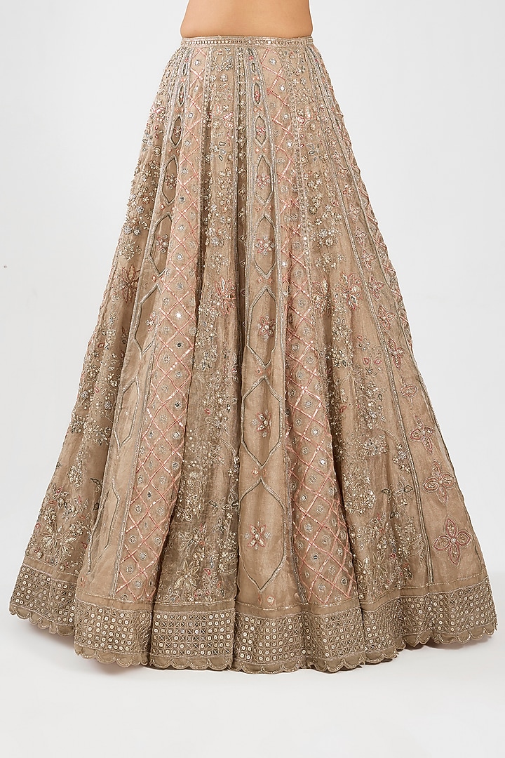 Gunmetal Tissue Embroidered Bridal Lehenga Set by Ridhi Mehra at Pernia's Pop Up Shop