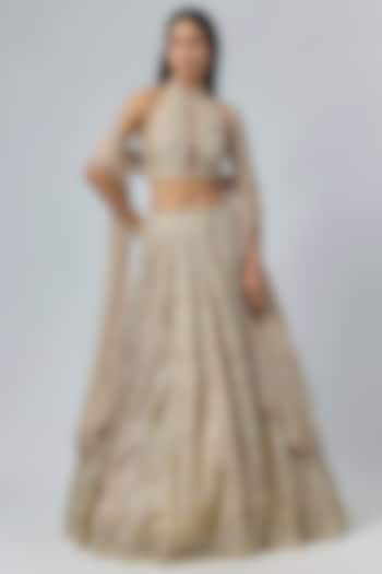 Water Gold Tissue Embroidered Bridal Lehenga Set by Ridhi Mehra at Pernia's Pop Up Shop