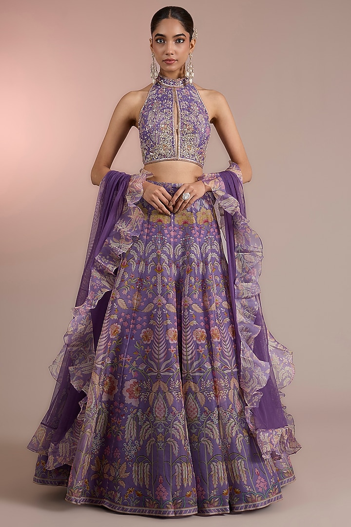 Lilac Organza Printed Wedding Lehenga Set by Ridhi Mehra at Pernia's Pop Up Shop