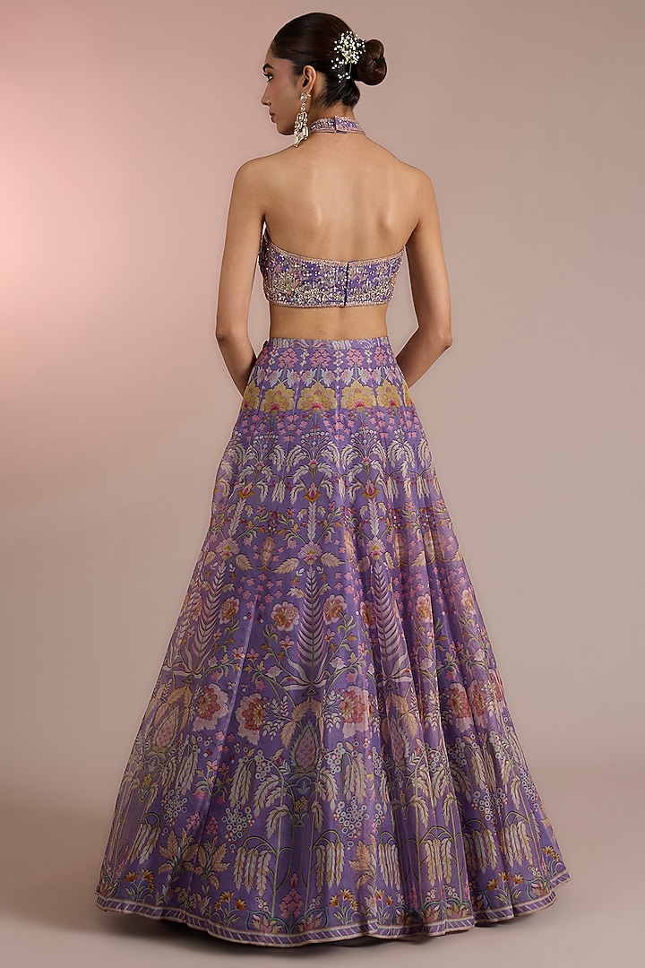 Lilac Organza Printed Wedding Lehenga Set by Ridhi Mehra at Pernia's Pop Up Shop