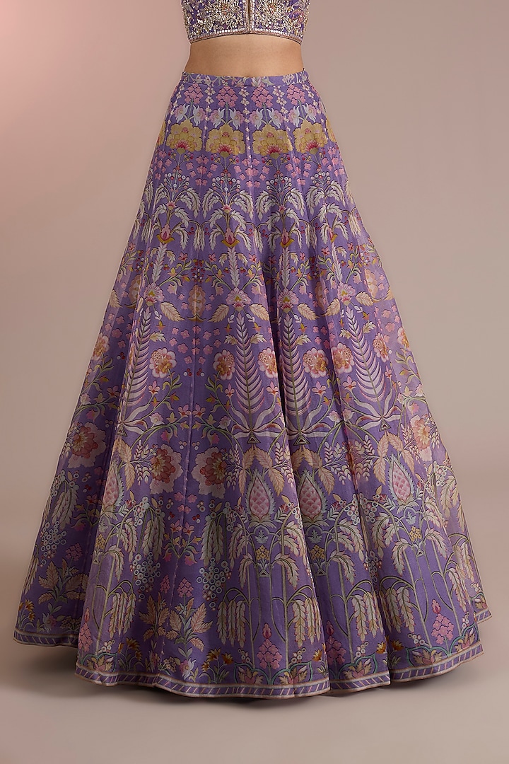 Lilac Organza Printed Wedding Lehenga Set by Ridhi Mehra at Pernia's Pop Up Shop